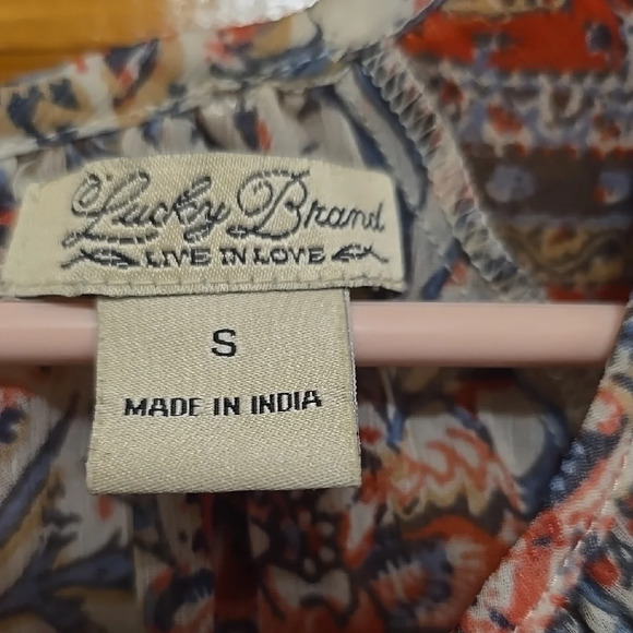 Lucky Brand Blue and Red Graphic Long Sleeve Blouse S - Picture 2 of 3